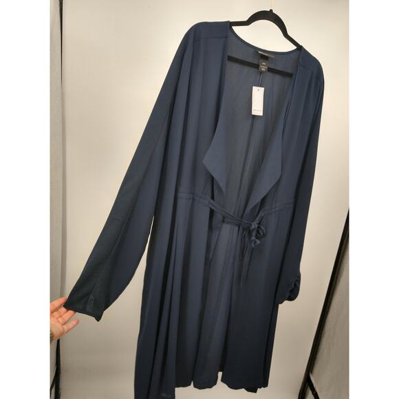 Lane Bryant Kimono Top Plus 26/28 Tie Front Long Sleeve Chiffon Duster Navy‎ NWT - Picture 4 of 10